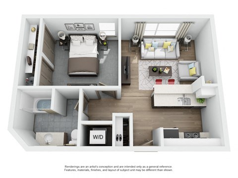 Floor plan for 1 bed, 1 bath, 604 sqft